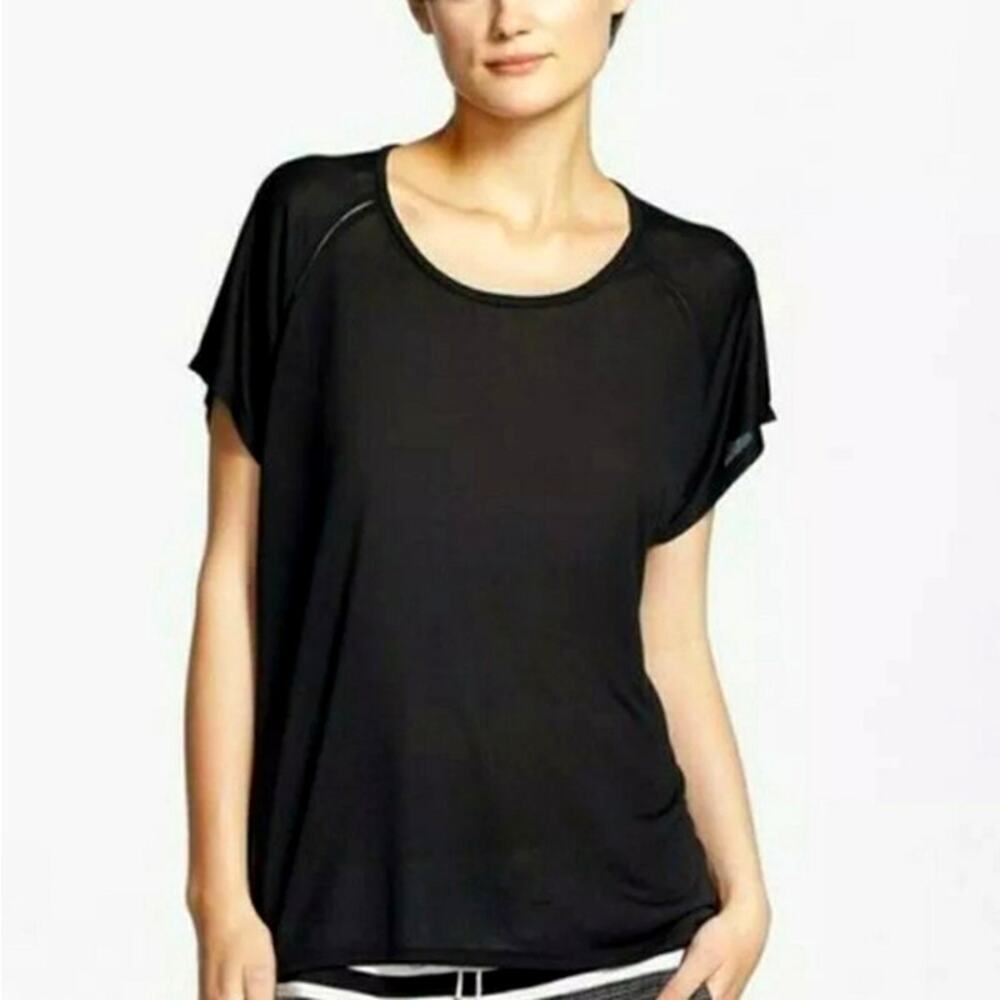 Vince Black Mesh Insert Raglan Cap Sleeve Jersey Top Size S